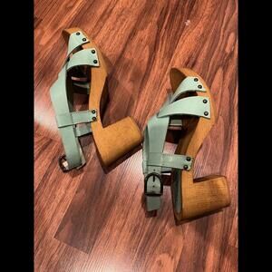 Sundance Italian Leather Denira Platform Slingback Sandal Mint Green Size 10 Eur